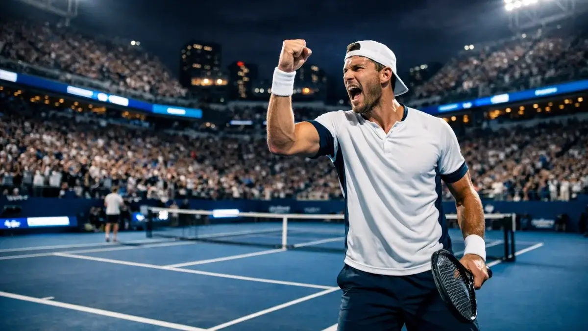 Spektakulaeres Nachtmatch bei den US Open im beleuchteten Arthur Ashe Stadium in New York